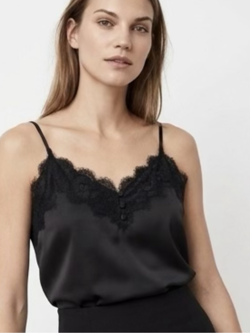 Satin Lace V-Neck Camisole - Black